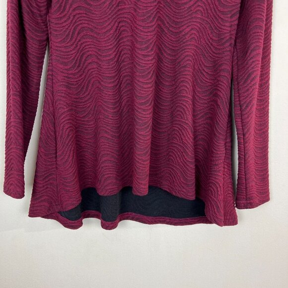 Sno Skins Top Tunic Womens Medium Burgundy Textured Cowl Neck Stretch Flared Hem - Picture 5 of 10